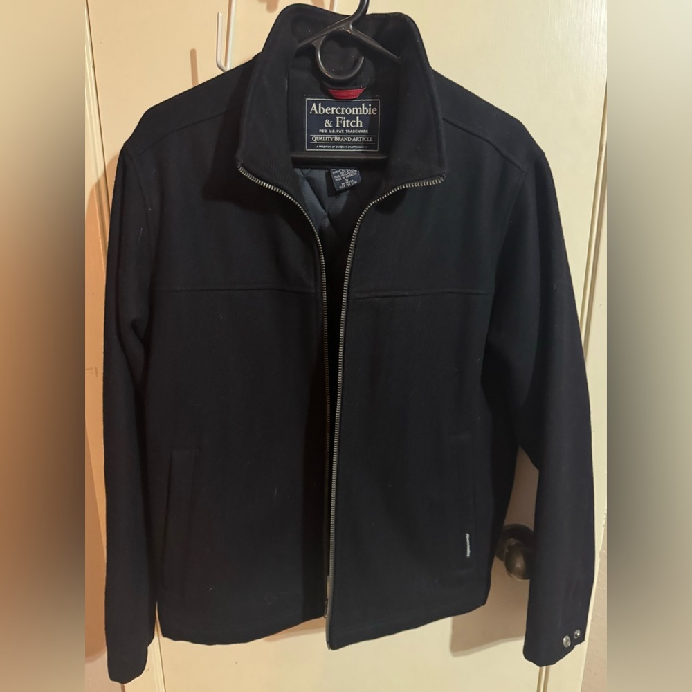Abercrombie Fitch Wool Jacket Mens Small Gray Lined Full Zip Dressy Casual